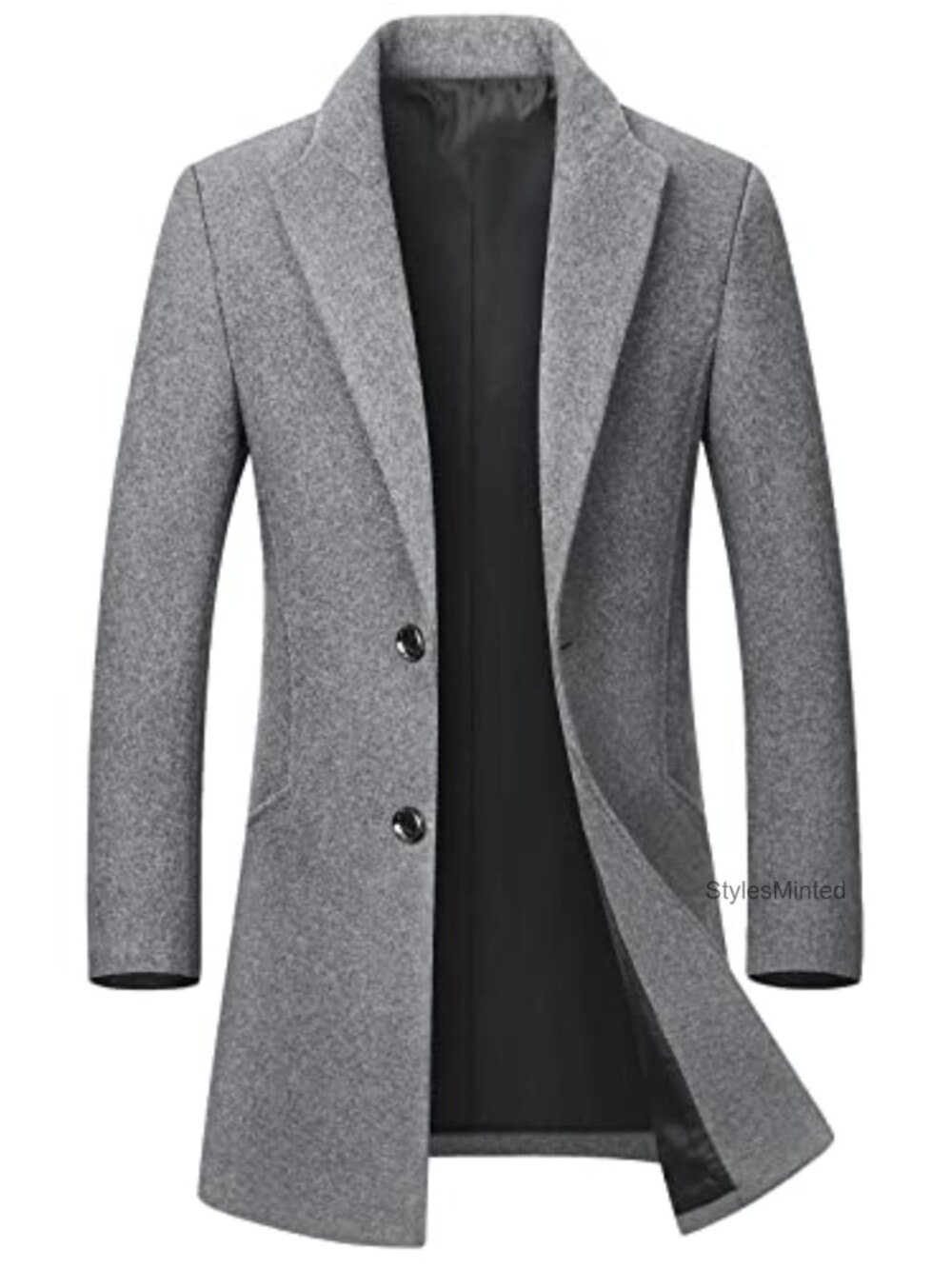 Men's Mid-Length Wool Blend Top Coat Notched Lapel Slim Fit Overcoat with